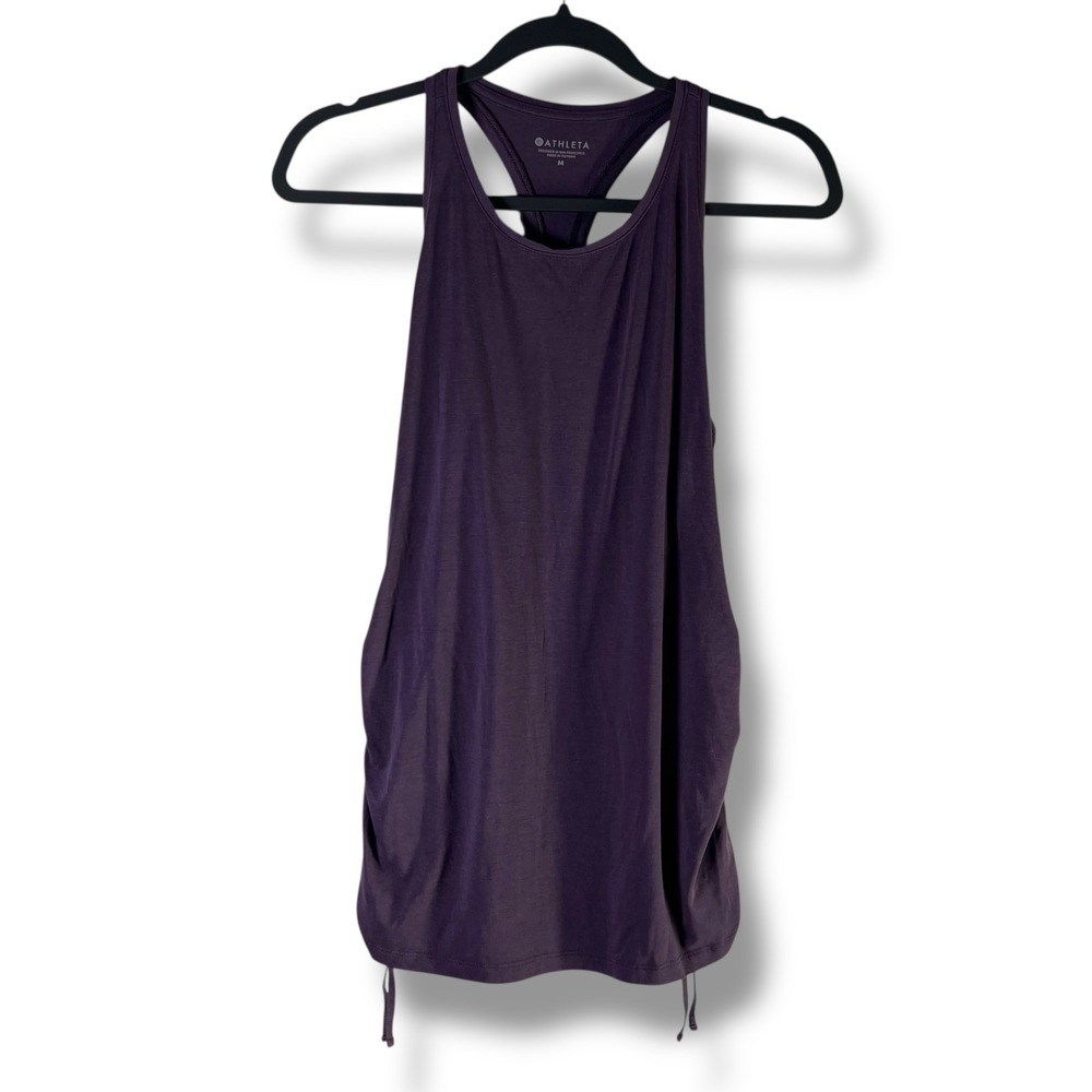 Athleta Womens Sz Medium Purple Racerback‎ Tank Top Drawstring Athletic Workout